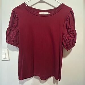 The Loft Women’s Mixed Media Smocked Puff Sleeve Top